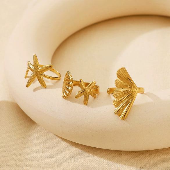 Wholesale Women's Stainless Steel Ring With Starfish Leaf Animal And Zodiac Patterns Electroplated