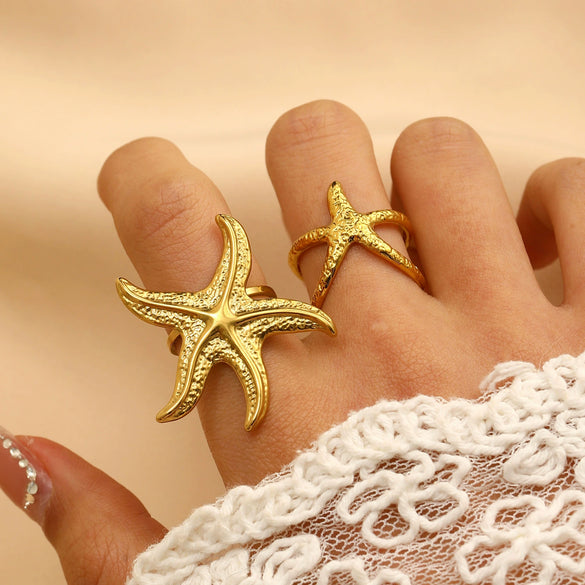 Wholesale Women's Stainless Steel Ring With Starfish Leaf Animal And Zodiac Patterns Electroplated
