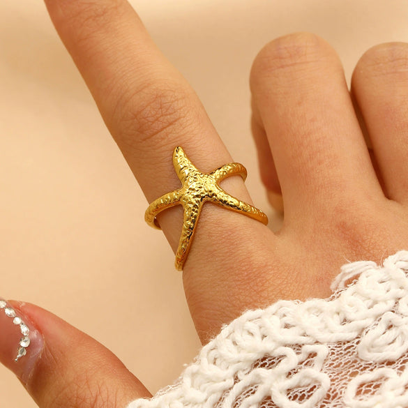 Wholesale Women's Stainless Steel Ring With Starfish Leaf Animal And Zodiac Patterns Electroplated