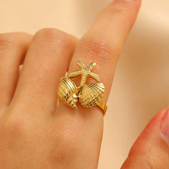 Wholesale Women's Stainless Steel Ring With Starfish Leaf Animal And Zodiac Patterns Electroplated