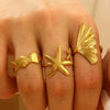 Wholesale Women's Stainless Steel Ring With Starfish Leaf Animal And Zodiac Patterns Electroplated