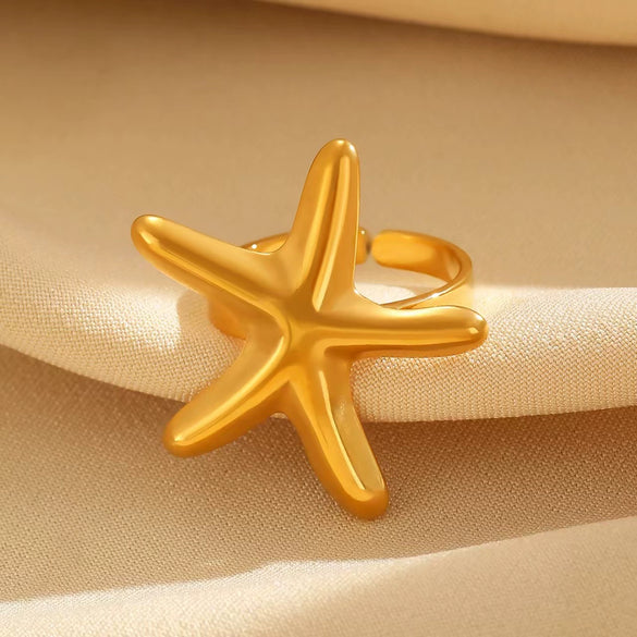Wholesale Women's Stainless Steel Ring With Starfish Leaf Animal And Zodiac Patterns Electroplated