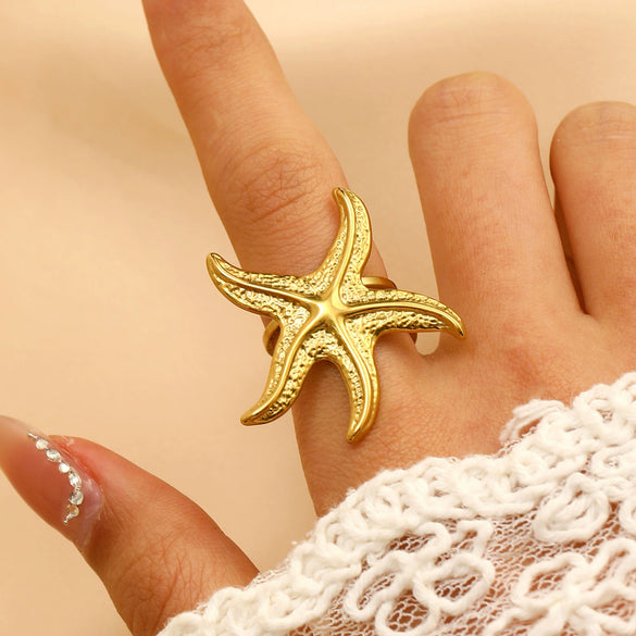 Wholesale Women's Stainless Steel Ring With Starfish Leaf Animal And Zodiac Patterns Electroplated