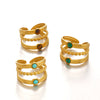 Wholesale Women's Stainless Steel Ring With Turquoise Malachite Tiger Eye Stone Inlaid Geometric Style Electroplated