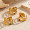 Wholesale Women's Stainless Steel Ring With Turquoise Malachite Tiger Eye Stone Inlaid Geometric Style Electroplated