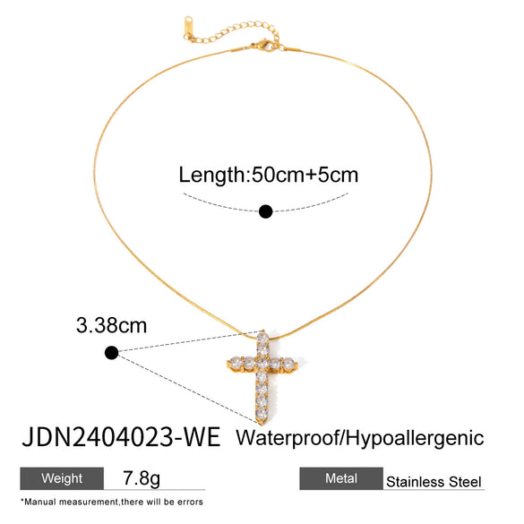 Wholesale Women's Stainless Steel Round Geometric Cross Pendant Necklace With Electroplating