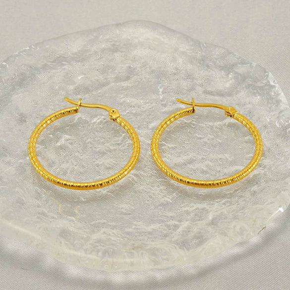 Wholesale Women's Stainless Steel Round Geometric Retro Fashion Earrings With Electroplating