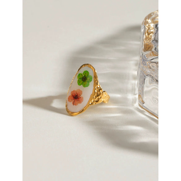 Wholesale Women's Stainless Steel Round Geometric Style Dried Flower Ring With Electroplating Fashion Fresh