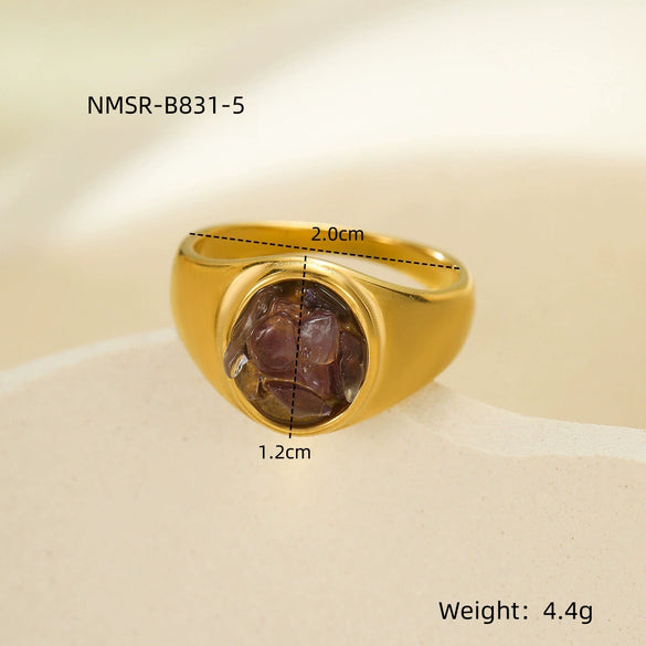 Wholesale Women's Stainless Steel Round Ring Inlaid With Natural Stone Electroplated Joker Fashion Style