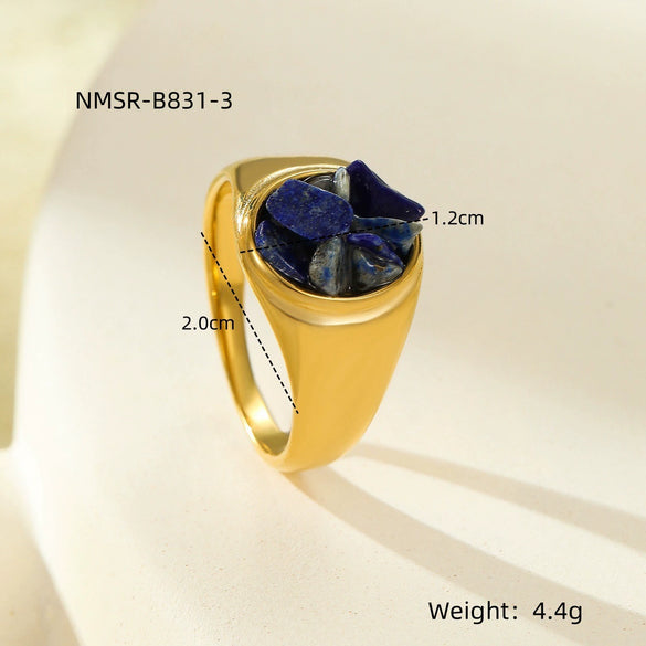 Wholesale Women's Stainless Steel Round Ring Inlaid With Natural Stone Electroplated Joker Fashion Style