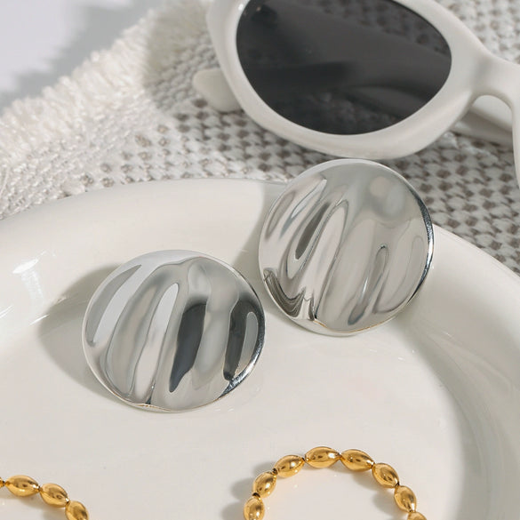 Wholesale Women's Stainless Steel Round Wave Original Design Electroplated Earrings