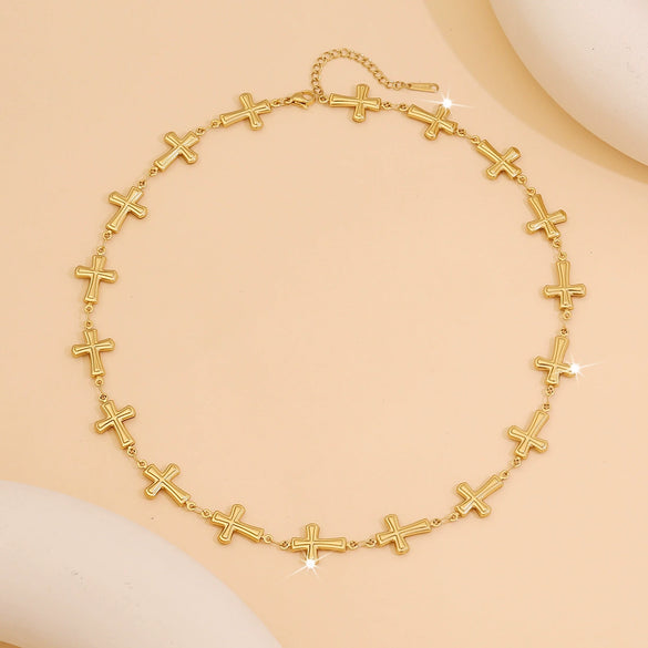 Wholesale Women's Stainless Steel Scallop Love Chain Necklace With Water Drops Cross Pendant Electroplated Star Heart Flower Pattern