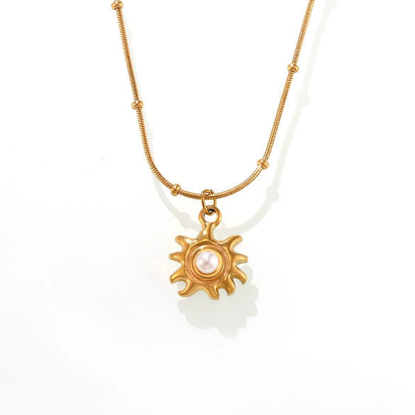 Wholesale Women's Stainless Steel Shell Beads Geometric Collarbone Necklace Jewelry 18K Gold Plated