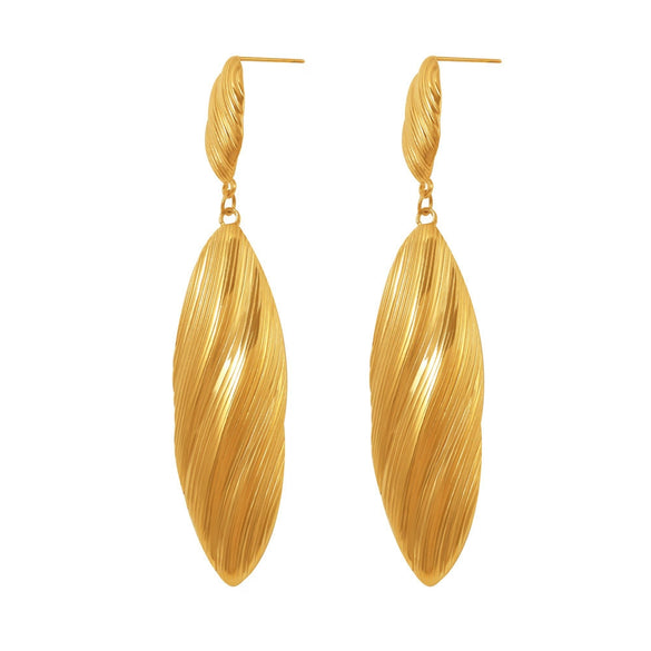 Wholesale Women's 316L Stainless Steel Shell Pendant Earrings Geometric Striped Vintage Electroplated