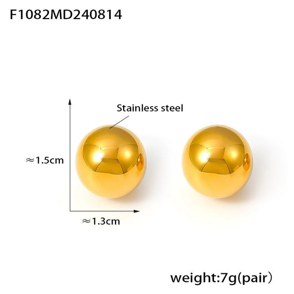 Wholesale Women's 316L Stainless Steel Simple Cold Style Semiround Hollow Geometric Electroplated Ball Earrings