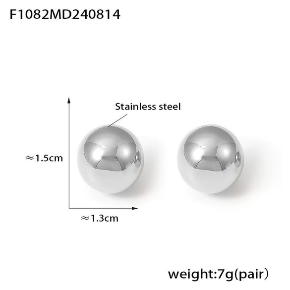 Wholesale Women's 316L Stainless Steel Simple Cold Style Semiround Hollow Geometric Electroplated Ball Earrings
