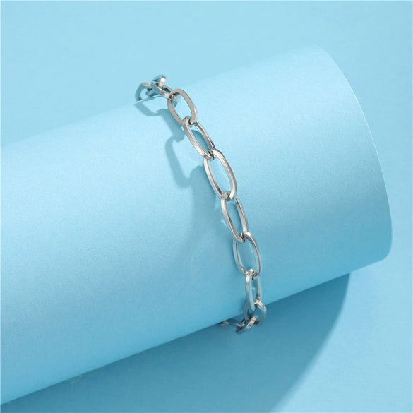 Wholesale Women's Stainless Steel Simple Geometric Square And Oval Chain Handmade Bracelet