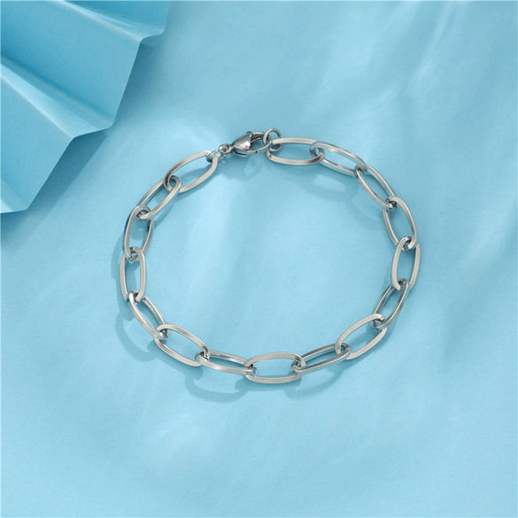 Wholesale Women's Stainless Steel Simple Geometric Square And Oval Chain Handmade Bracelet