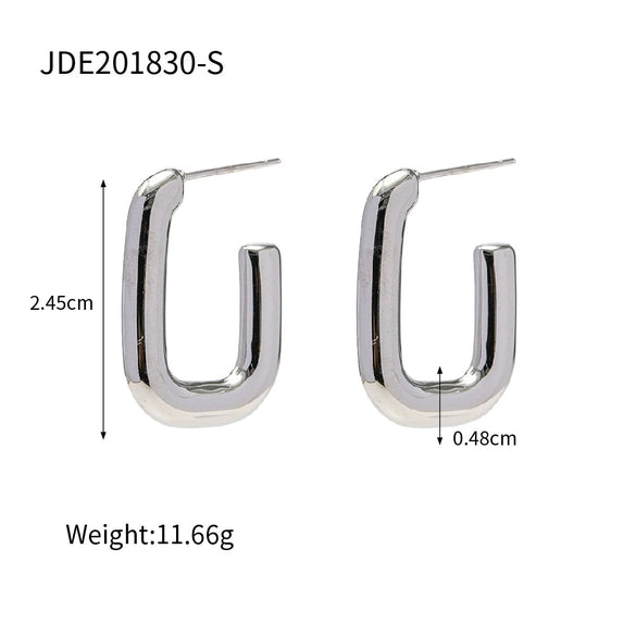Wholesale Women's Stainless Steel Smooth Hollow Hoop Earrings With Geometric Design And Electroplating