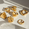 Wholesale Women's Stainless Steel Smooth Ring With Geometric Pattern In French Retro Style And Electroplating Treatment