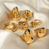 Wholesale Women's Stainless Steel Smooth Ring With Geometric Pattern In French Retro Style And Electroplating Treatment