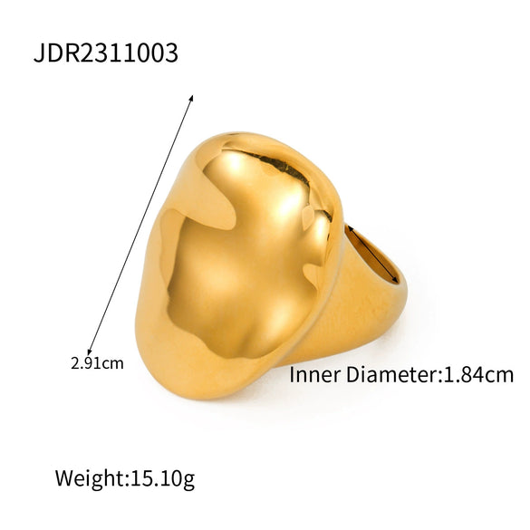 Wholesale Women's Stainless Steel Smooth Ring With Geometric Pattern In French Retro Style And Electroplating Treatment
