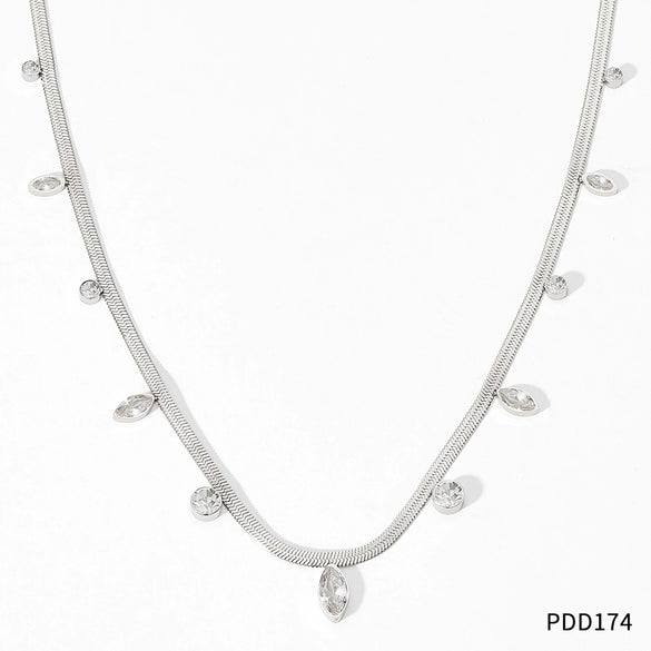 Wholesale Women's Stainless Steel Snake Bone Chain Jewelry Set With Colored Zircon Love Water Drops Bell Pattern Electroplated Tassel Necklace And Anklet