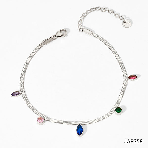 Wholesale Women's Stainless Steel Snake Bone Chain Jewelry Set With Colored Zircon Love Water Drops Bell Pattern Electroplated Tassel Necklace And Anklet