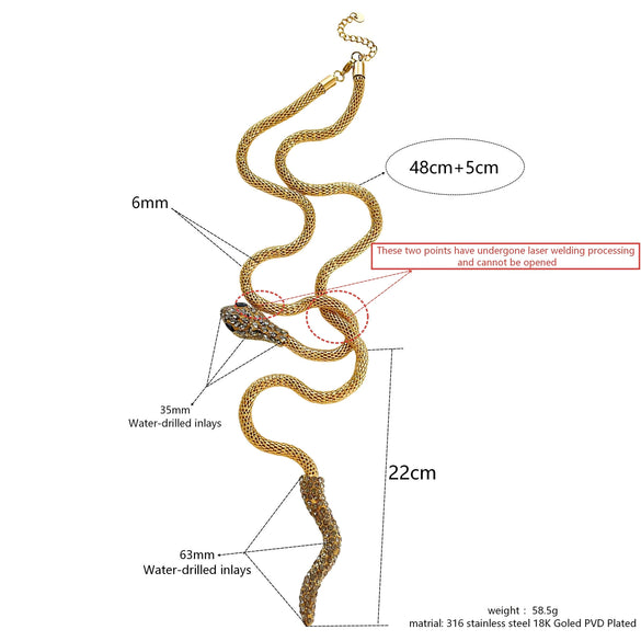 Wholesale Women's Stainless Steel Snake Bone Chain Necklace With Animal Pattern And Polished Electroplating