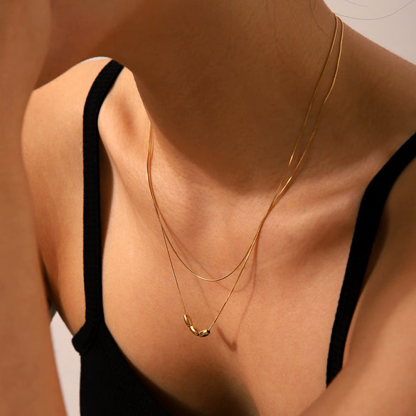 Wholesale Women's Stainless Steel Snake Bone Chain Necklace With Geometric Pattern And Electroplating Treatment