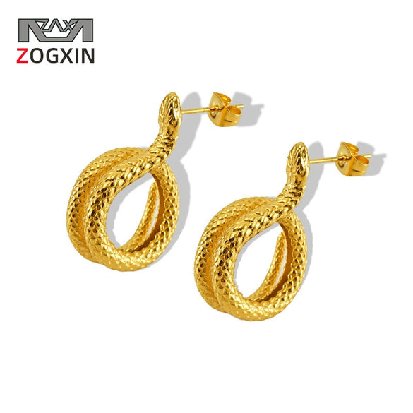 Wholesale Women's 316L Stainless Steel Snake Earrings With Geometric Pattern And 18K Gold Plated Electroplating