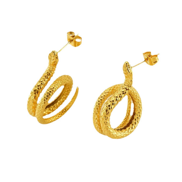 Wholesale Women's 316L Stainless Steel Snake Earrings With Geometric Pattern And 18K Gold Plated Electroplating