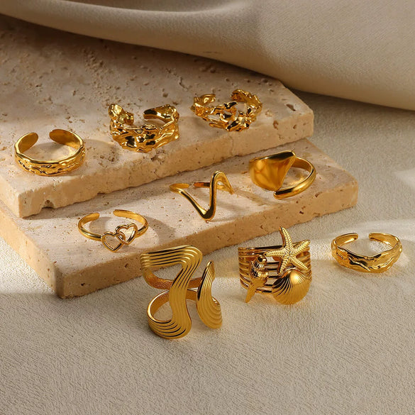Wholesale Women's Stainless Steel Snake Shaped Open Ring With Irregular Curve Geometric Arc Design Electroplated Non Fading