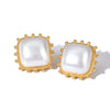 Wholesale Women's Stainless Steel Square Earrings With Pearl Joker Design And Electroplating Treatment