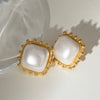Wholesale Women's Stainless Steel Square Earrings With Pearl Joker Design And Electroplating Treatment
