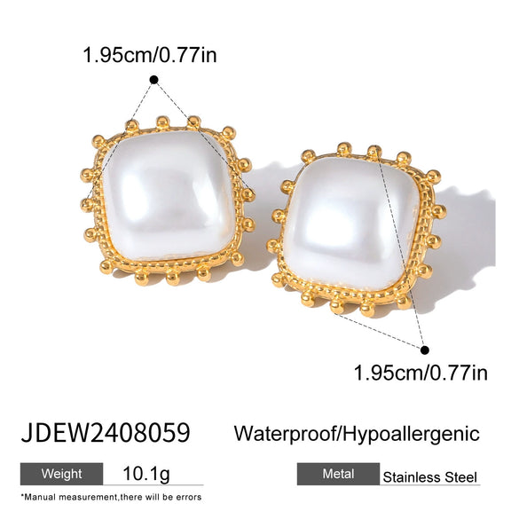 Wholesale Women's Stainless Steel Square Earrings With Pearl Joker Design And Electroplating Treatment
