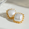 Wholesale Women's Stainless Steel Square Earrings With Pearl Joker Design And Electroplating Treatment