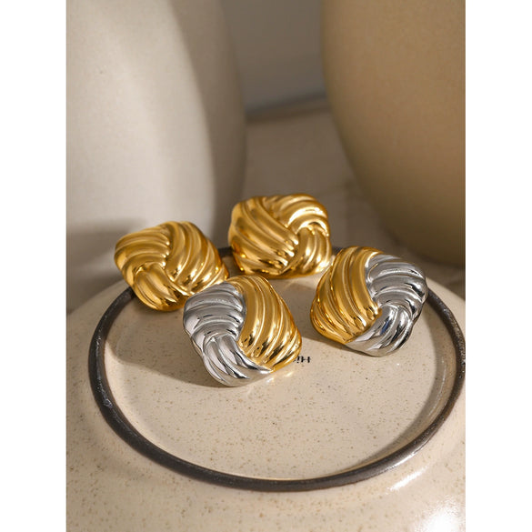 Wholesale Women's Stainless Steel Square Geometric Electroplated Earrings