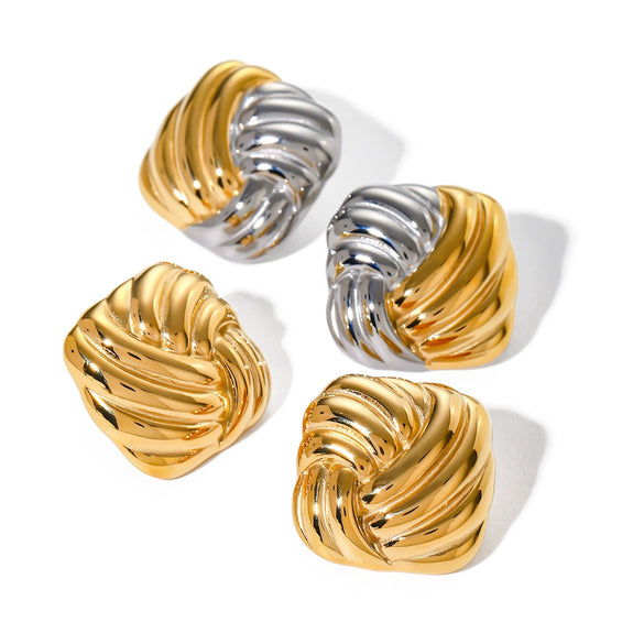 Wholesale Women's Stainless Steel Square Geometric Electroplated Earrings