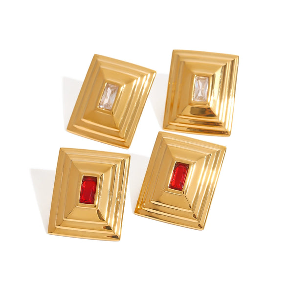 Wholesale Women's Stainless Steel Square Geometric Zircon Earrings With Original Design And Electroplating