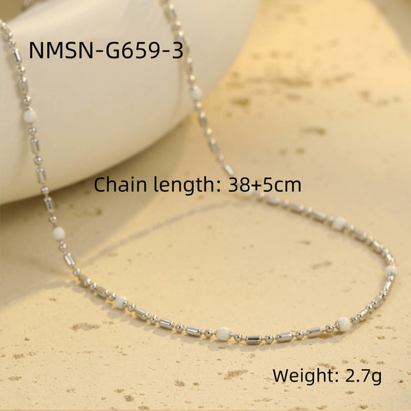 Wholesale Women's Stainless Steel Stacked Oildropping Rice Bead Clavicle Necklace With Electroplating Treatment