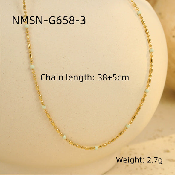 Wholesale Women's Stainless Steel Stacked Oildropping Rice Bead Clavicle Necklace With Electroplating Treatment
