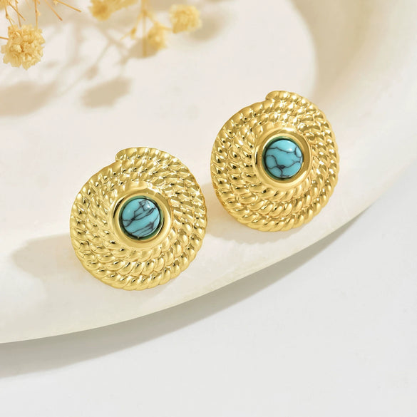 Wholesale Women's Stainless Steel Stamped Geometric Earrings Retro Personality Light Luxury