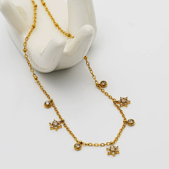 Wholesale Women's Stainless Steel Star Geometric Zirconia Clavicle Chain