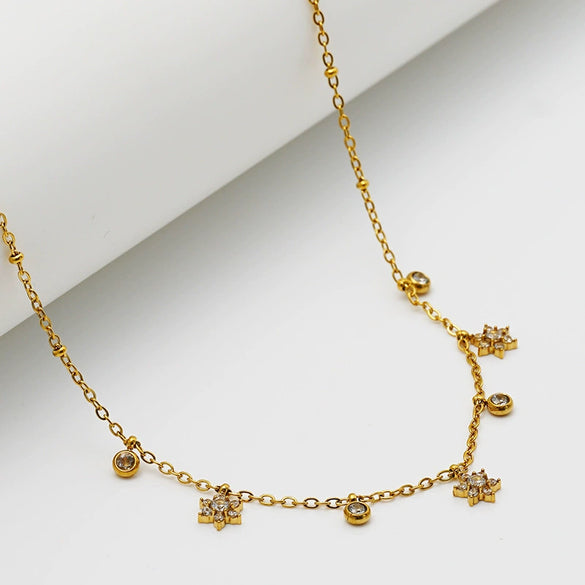 Wholesale Women's Stainless Steel Star Geometric Zirconia Clavicle Chain