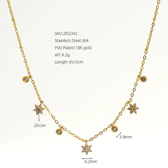 Wholesale Women's Stainless Steel Star Geometric Zirconia Clavicle Chain