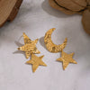 Wholesale Women's Stainless Steel Star Pattern Hammered Pvd Furnace Vacuum Real Gold Plated Stud Earrings Accessories