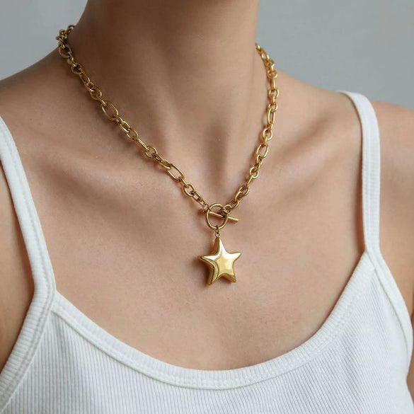 Wholesale Women's Stainless Steel Star Pendant Necklace With Electroplating Casual Style