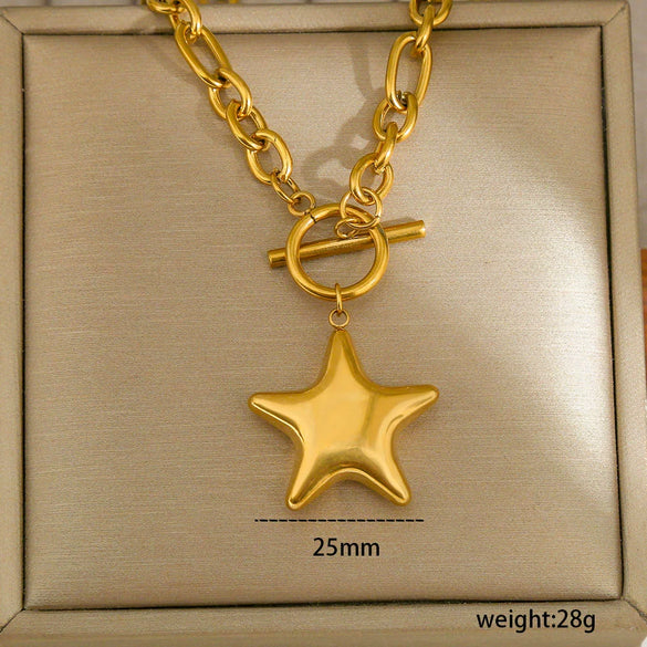Wholesale Women's Stainless Steel Star Pendant Necklace With Electroplating Casual Style