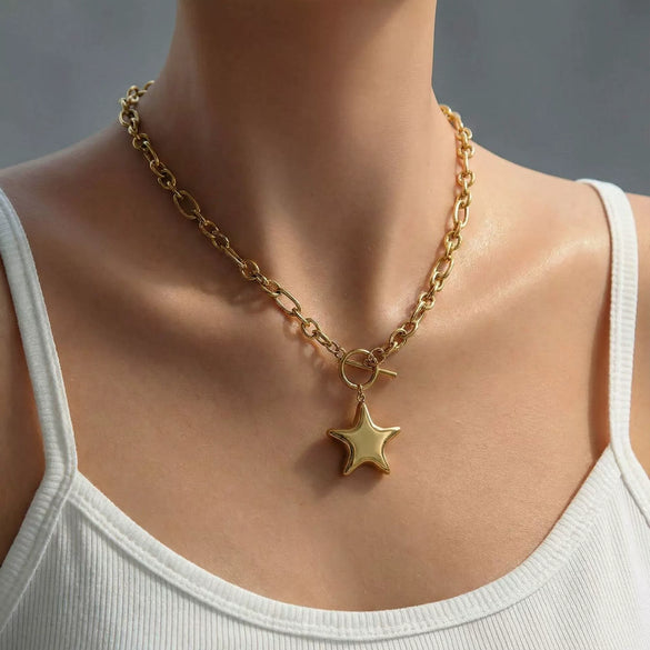 Wholesale Women's Stainless Steel Star Pendant Necklace With Electroplating Casual Style